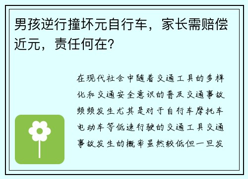 男孩逆行撞坏元自行车，家长需赔偿近元，责任何在？