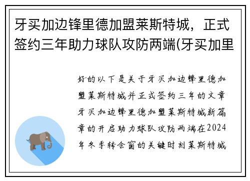 牙买加边锋里德加盟莱斯特城，正式签约三年助力球队攻防两端(牙买加里约金牌)