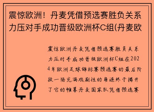 震惊欧洲！丹麦凭借预选赛胜负关系力压对手成功晋级欧洲杯C组(丹麦欧洲杯预选赛阵容)
