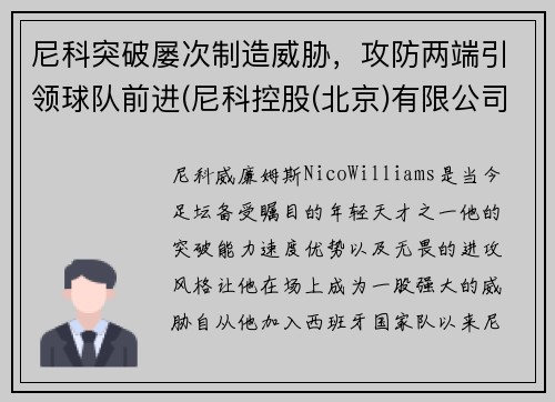 尼科突破屡次制造威胁，攻防两端引领球队前进(尼科控股(北京)有限公司)