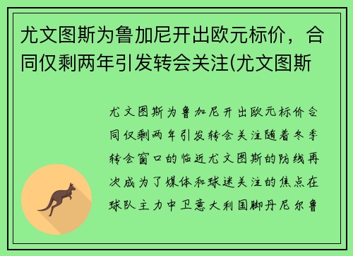 尤文图斯为鲁加尼开出欧元标价，合同仅剩两年引发转会关注(尤文图斯 欧联)