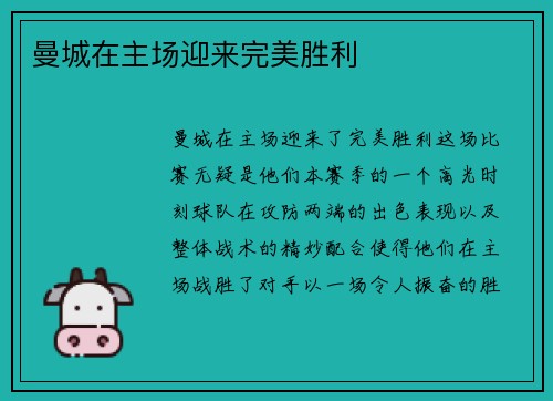 曼城在主场迎来完美胜利