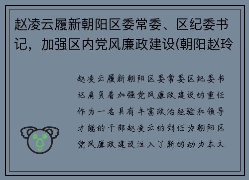 赵凌云履新朝阳区委常委、区纪委书记，加强区内党风廉政建设(朝阳赵玲)
